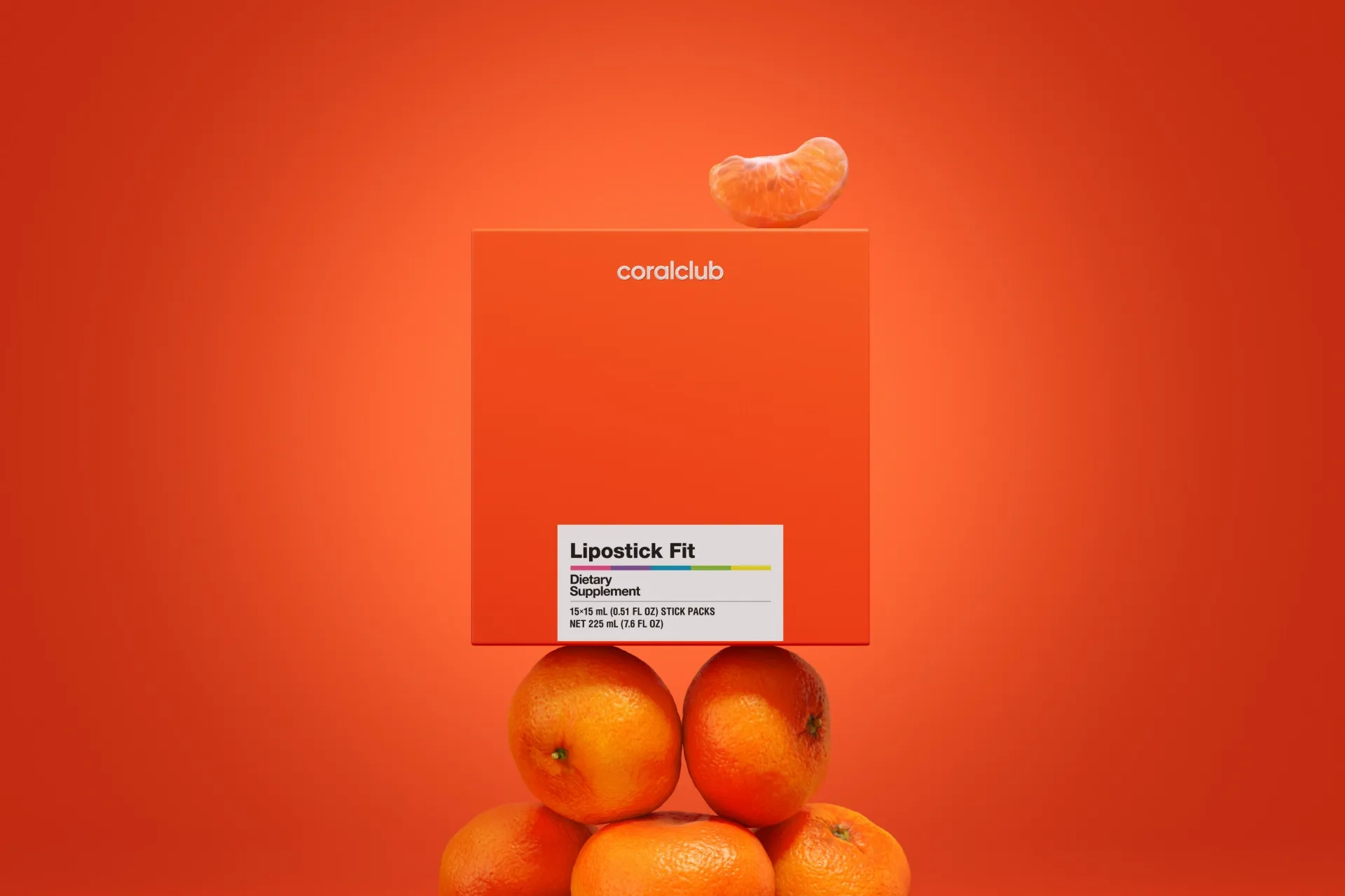 Pohodlný formát porcovaných sáčků Lipostick Fit v obklopení čerstvých citrusových ingrediencí